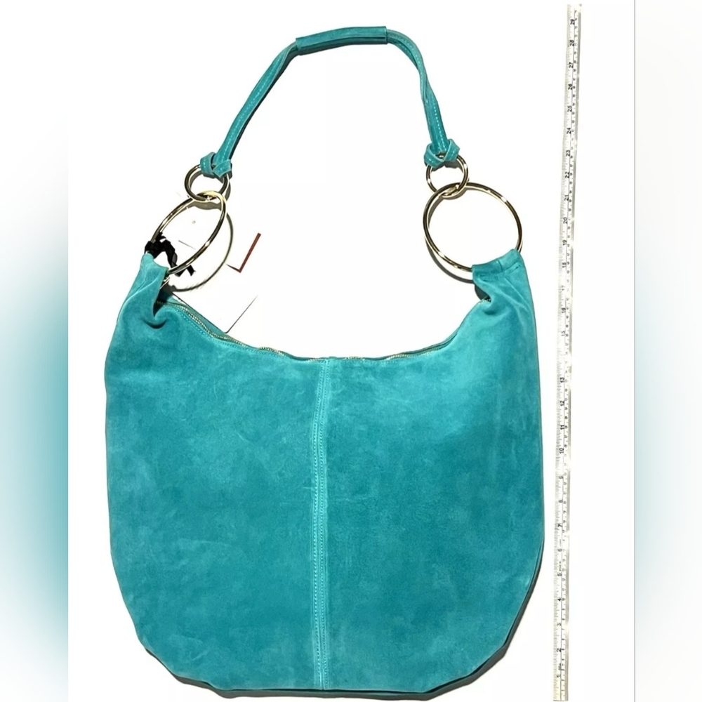 Marlon Rosita calf Leather/ Suede extra large hobo bag In Turquoise - Picture 5 of 14